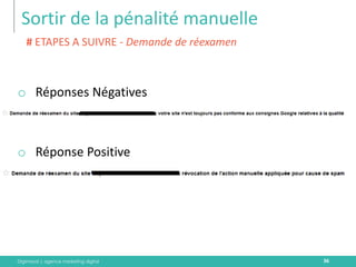 Digimood | agence marketing digital 
Sortir de la pénalité manuelle 
36 
oRéponses Négatives 
oRéponse Positive 
# ETAPES A SUIVRE - Demande de réexamen  