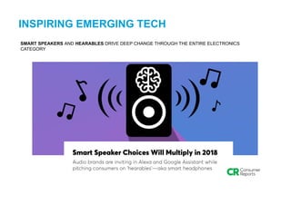 INSPIRING EMERGING TECH
SMART SPEAKERS AND HEARABLES DRIVE DEEP CHANGE THROUGH THE ENTIRE ELECTRONICS
CATEGORY
 