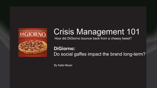 Reach
January 1 to December 1
Crisis Management 101
How did DiGiorno bounce back from a cheesy tweet?
DiGiorno:
Do social gaffes impact the brand long-term?
By Katie Meyer
 