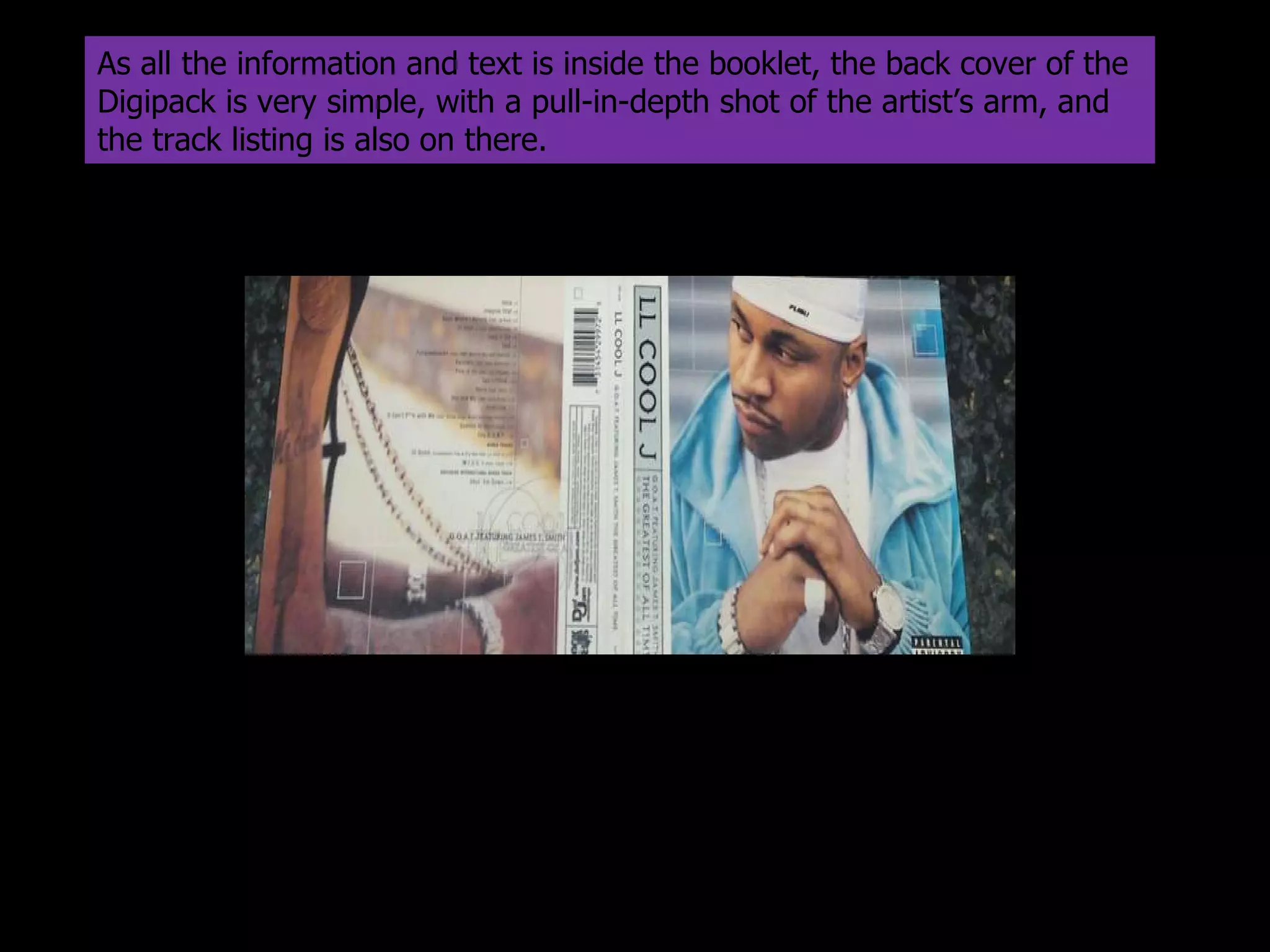 As all the information and text is inside the booklet, the back cover of the Digipack is very simple, with a pull-in-depth shot of the artist’s arm, and the track listing is also on there.  