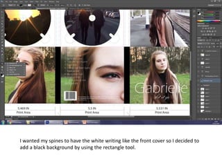 I wanted my spines to have the white writing like the front cover so I decided to
add a black background by using the rectangle tool.
 