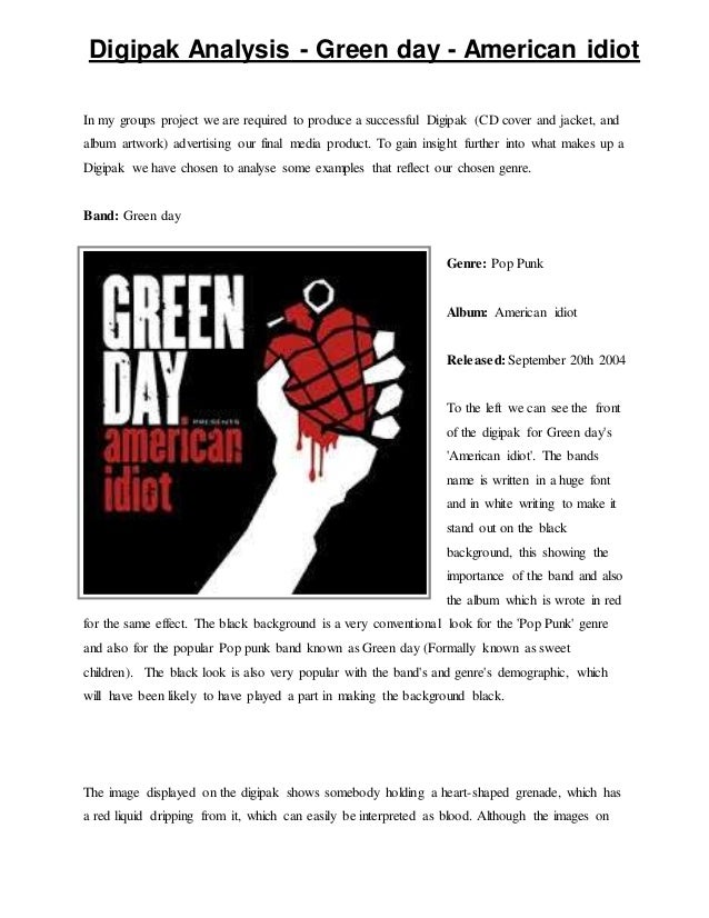 Digipak Analysis Green Day American Idiot