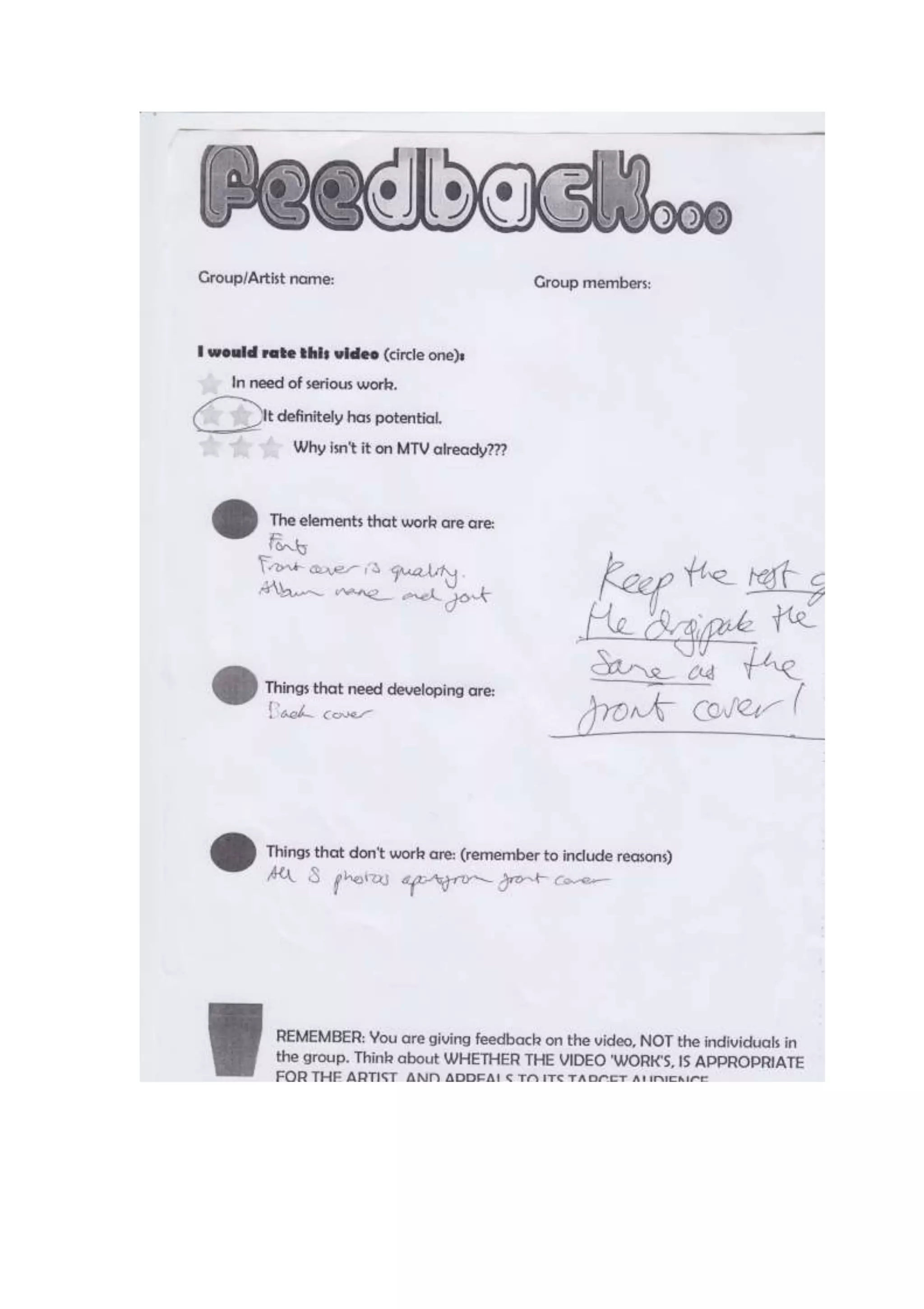 Digipak feedback - Symptoms