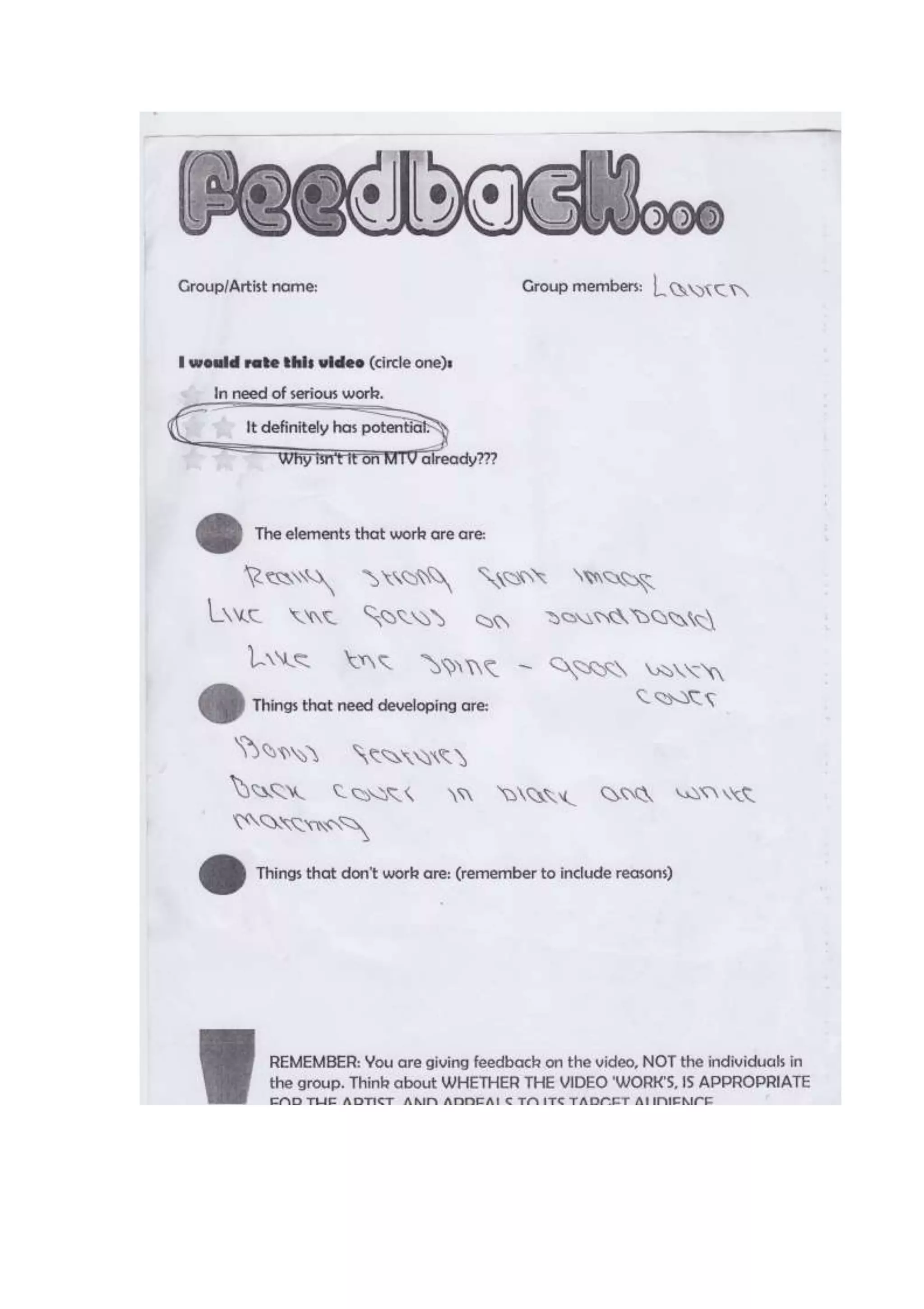 Digipak feedback - Symptoms