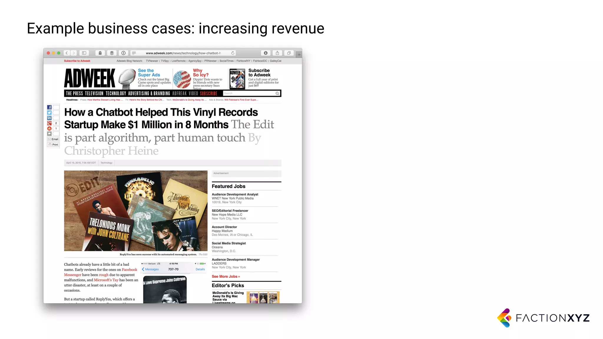 Example business cases: increasing revenue
 
