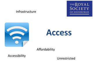 Access 
Infrastructure 
Affordability 
Unrestricted 
Accessibility 
 
