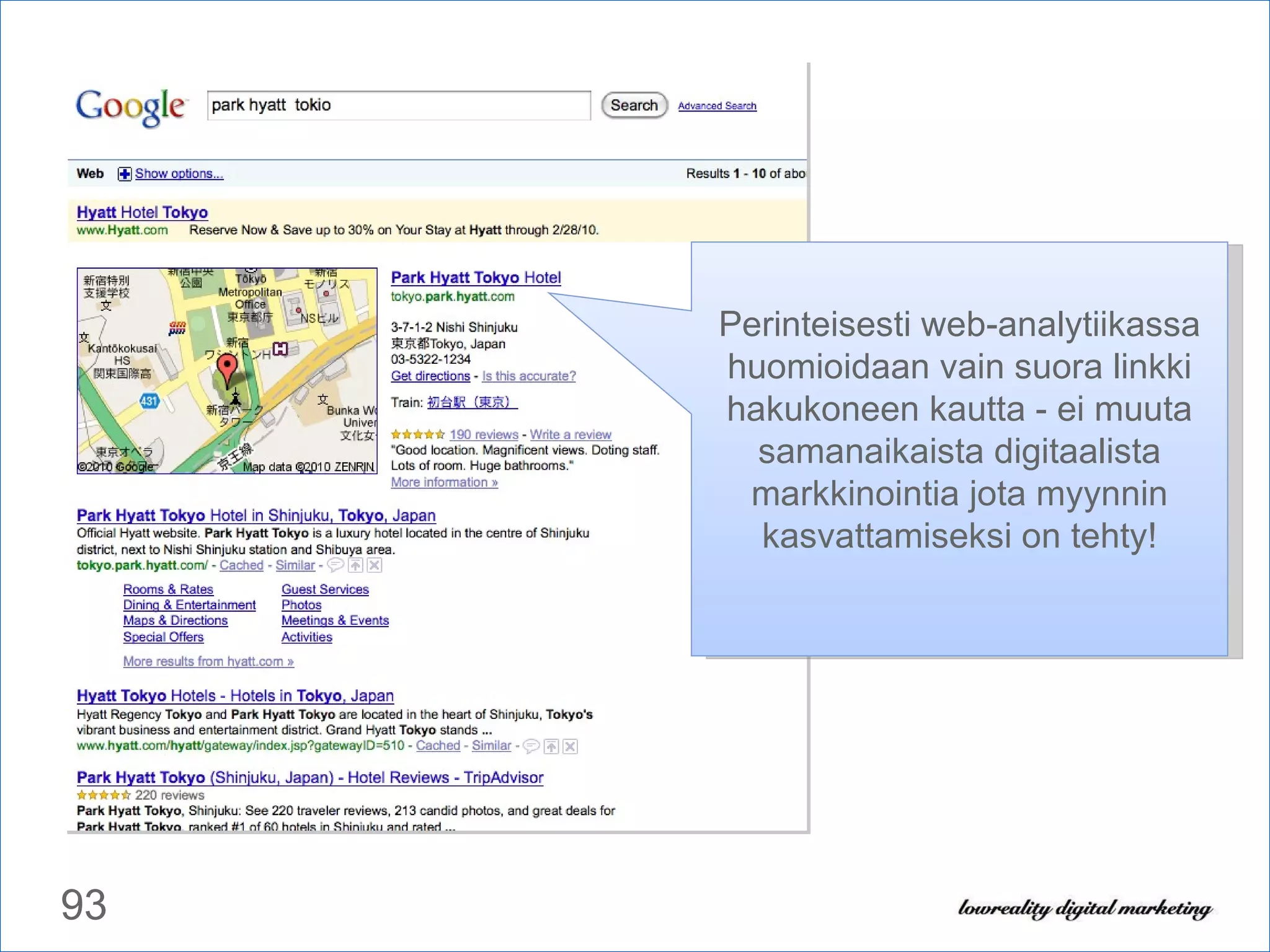 Perinteisesti web-analytiikassa huomioidaan vain suora linkki hakukoneen kautta - ei muuta samanaikaista digitaalista markkinointia jota myynnin kasvattamiseksi on tehty! 