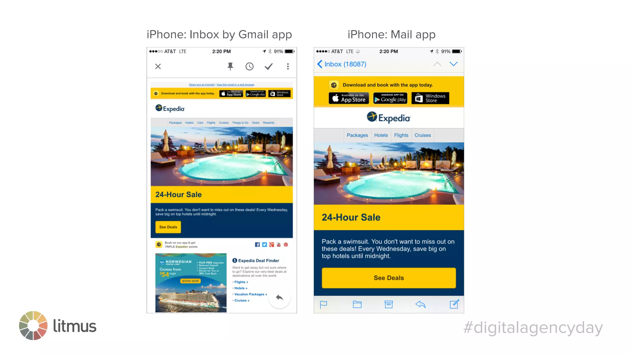 #digitalagencyday
iPhone: Inbox by Gmail app iPhone: Mail app
 