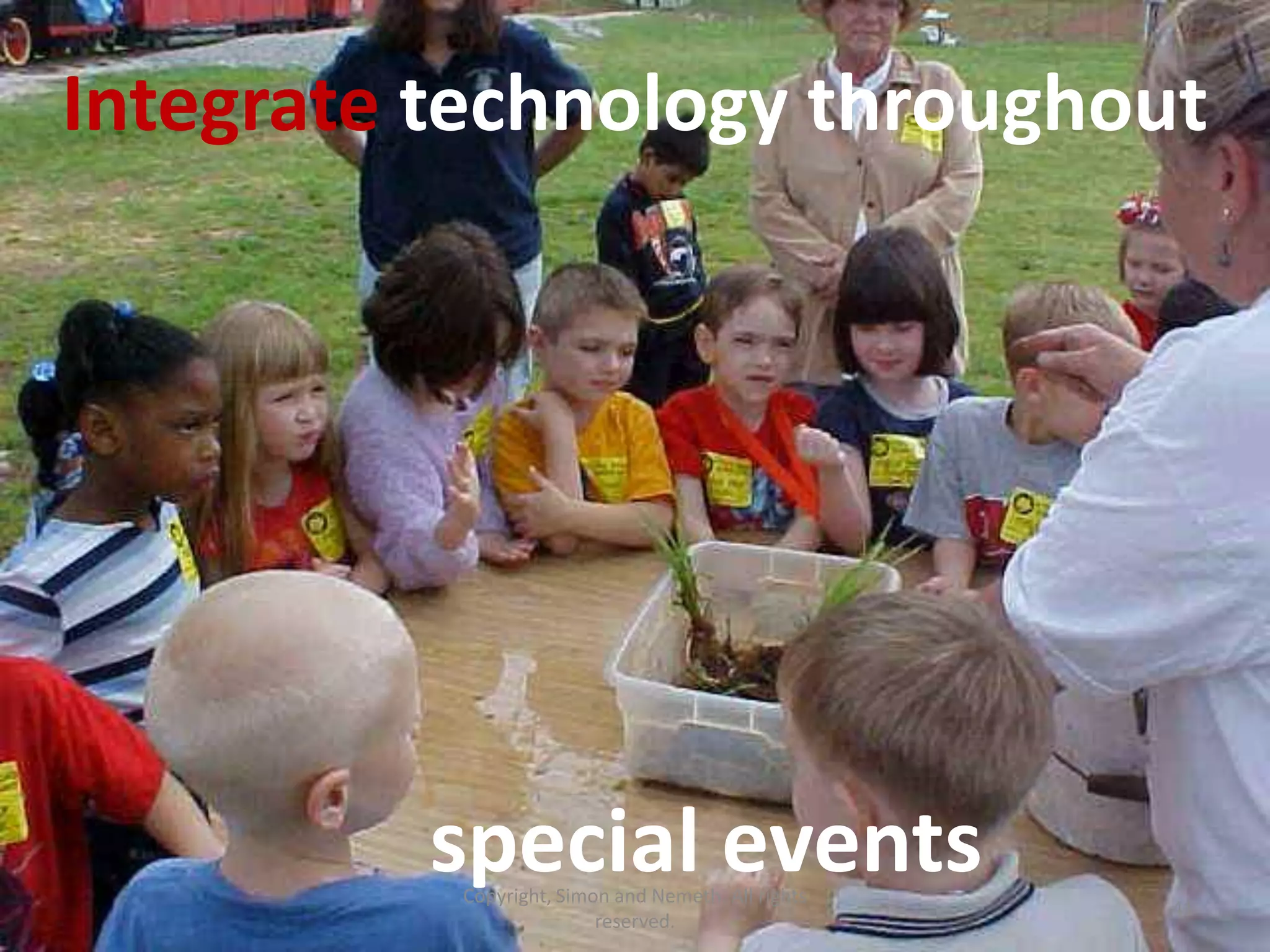 Integrate technology throughout




         special events
          Copyright, Simon and Nemeth. All rights
                                                    41
                         reserved.
 