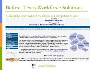 Before: Texas Workforce Solutions Challenge : cluttered and messaging not compelling to user 