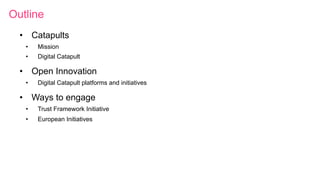 Outline
•  Catapults
•  Mission
•  Digital Catapult
•  Open Innovation
•  Digital Catapult platforms and initiatives
•  Wa...