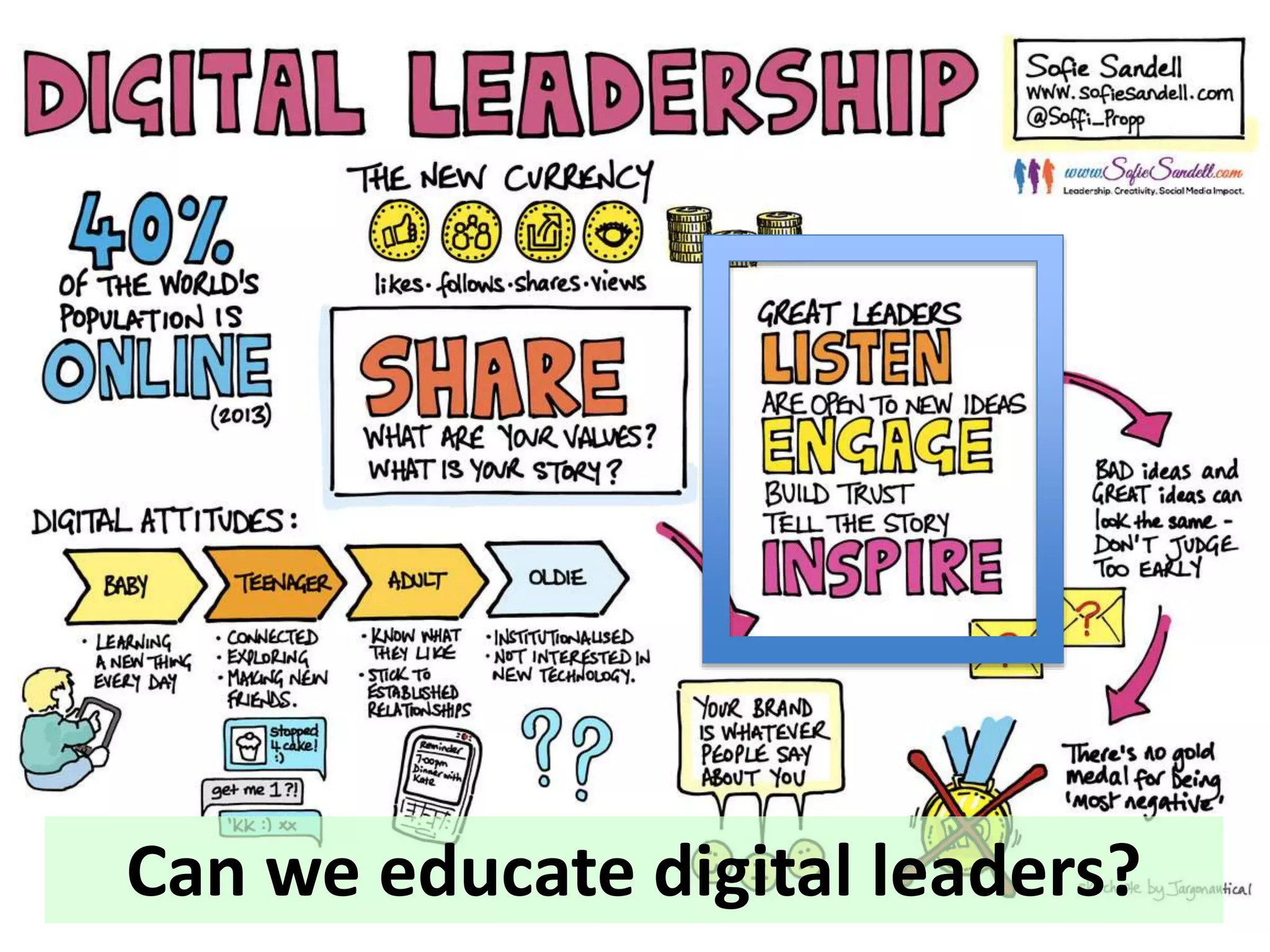 5. Policy: inspirational leadership?
Can we educate digital leaders?
 