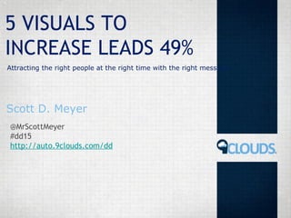 5 VISUALS TO
INCREASE LEADS 49%
Attracting the right people at the right time with the right message

Scott D. Meyer
@MrScottMeyer
#dd15
http://auto.9clouds.com/dd

 