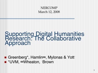 Supporting Digital Humanities Research: The Collaborative Approach ,[object Object],[object Object],NERCOMP March 12, 2008 