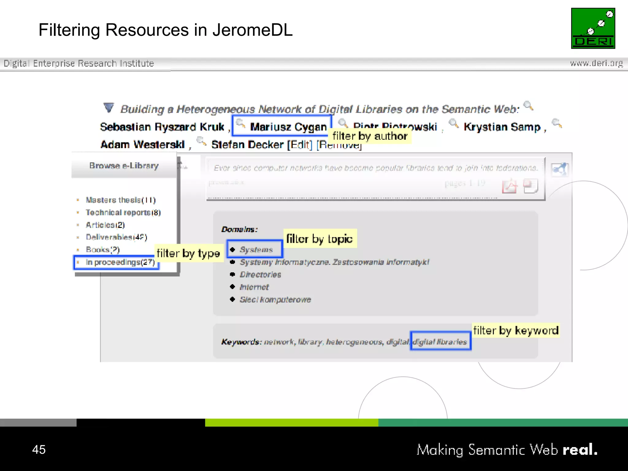 Filtering Resources in JeromeDL 