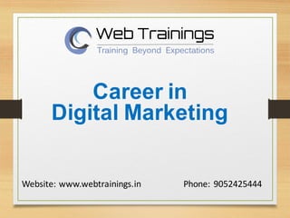 Career in
Digital Marketing
Website:	www.webtrainings.in																			Phone:	9052425444
 