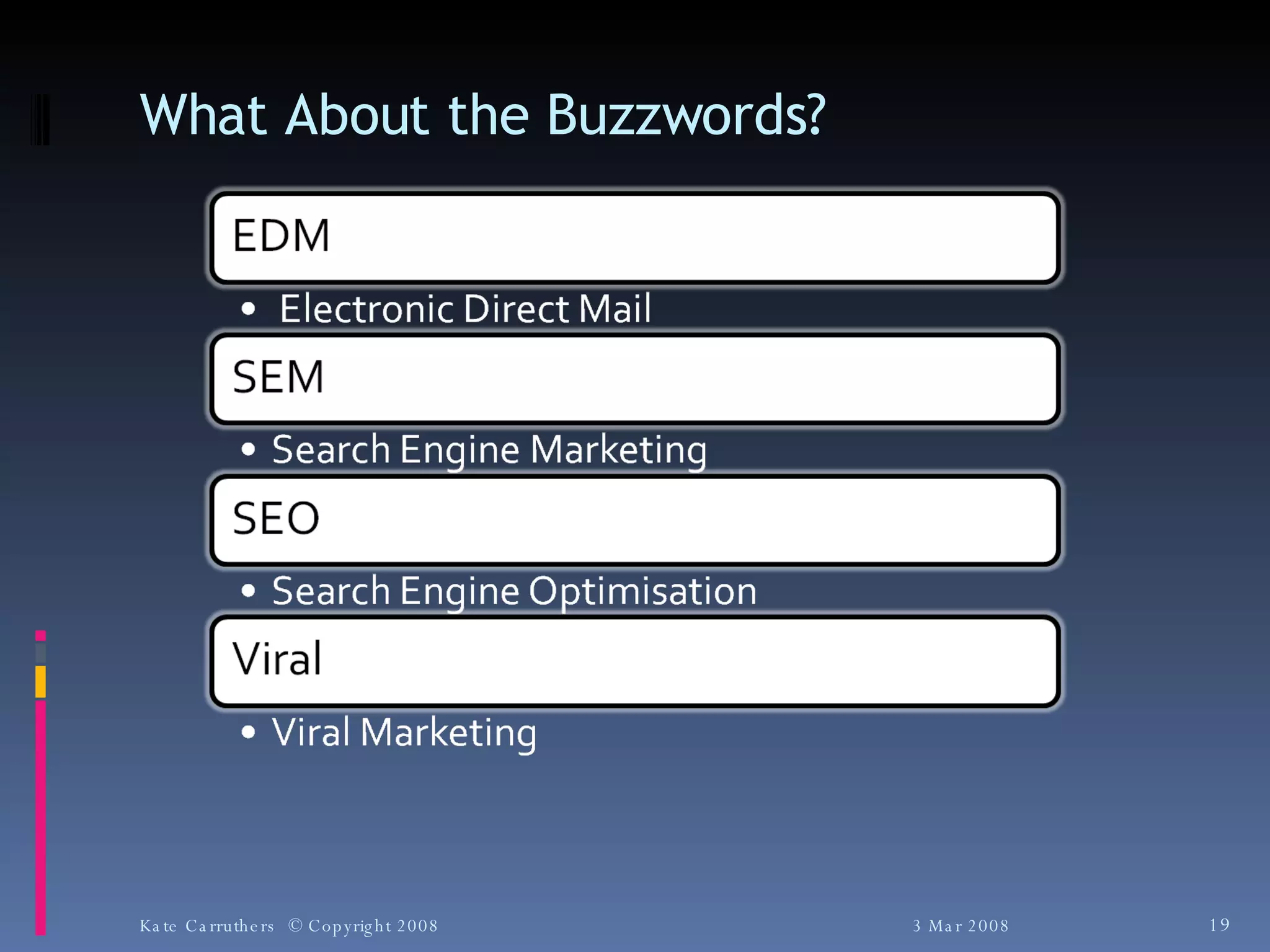 What About the Buzzwords? 3 Mar 2008 Kate Carruthers  © Copyright 2008 