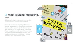 3. What is Digital Marketing?
Digital marketing is an umbrella term for all of
your company's online marketing efforts.
Lo...