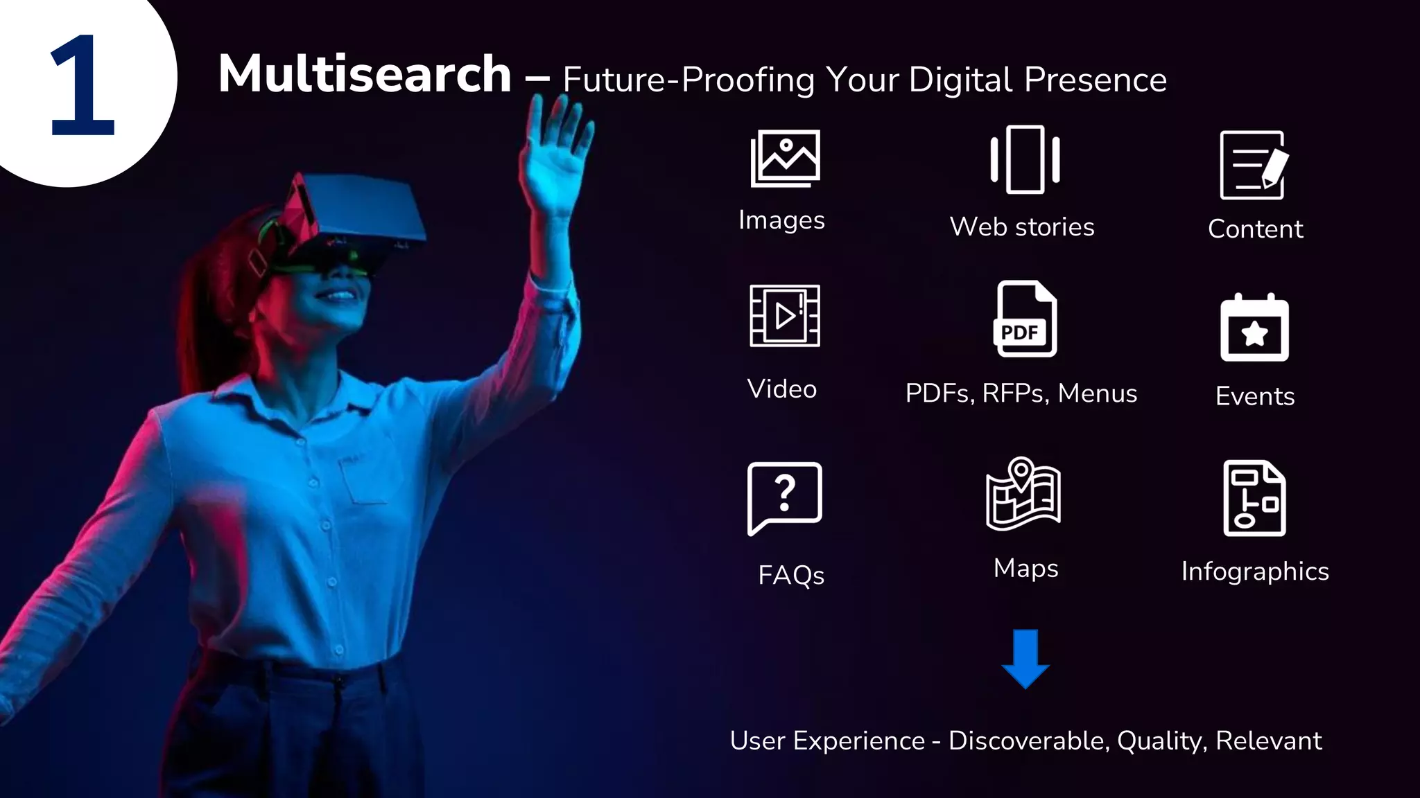 Confidential
15 Confidential
15
Multisearch – Future-Proofing Your Digital Presence
User Experience - Discoverable, Quality, Relevant
Images Web stories Content
Video PDFs, RFPs, Menus Events
FAQs Maps Infographics
1
 