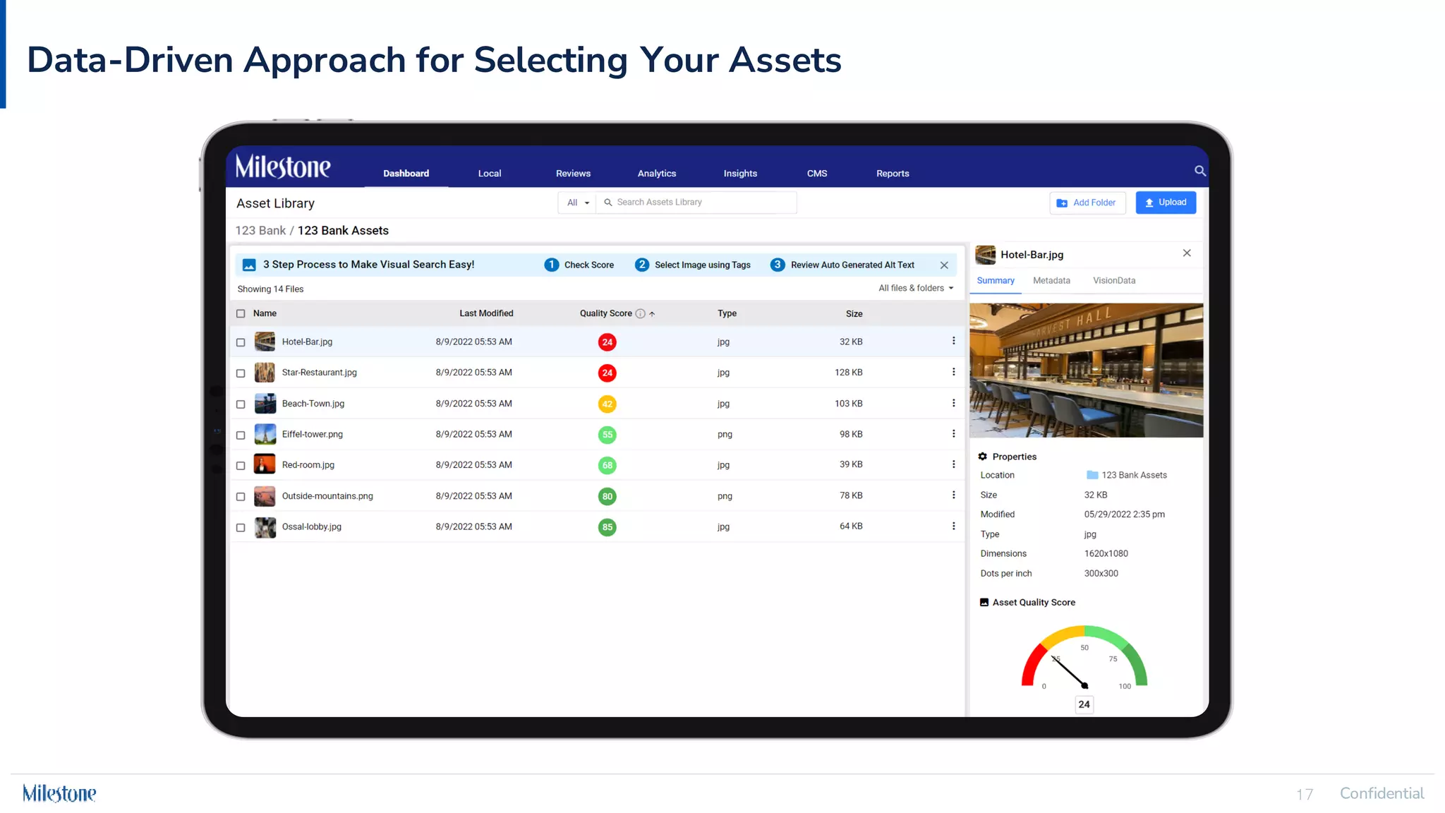 Confidential
17 Confidential
17
Data-Driven Approach for Selecting Your Assets
 