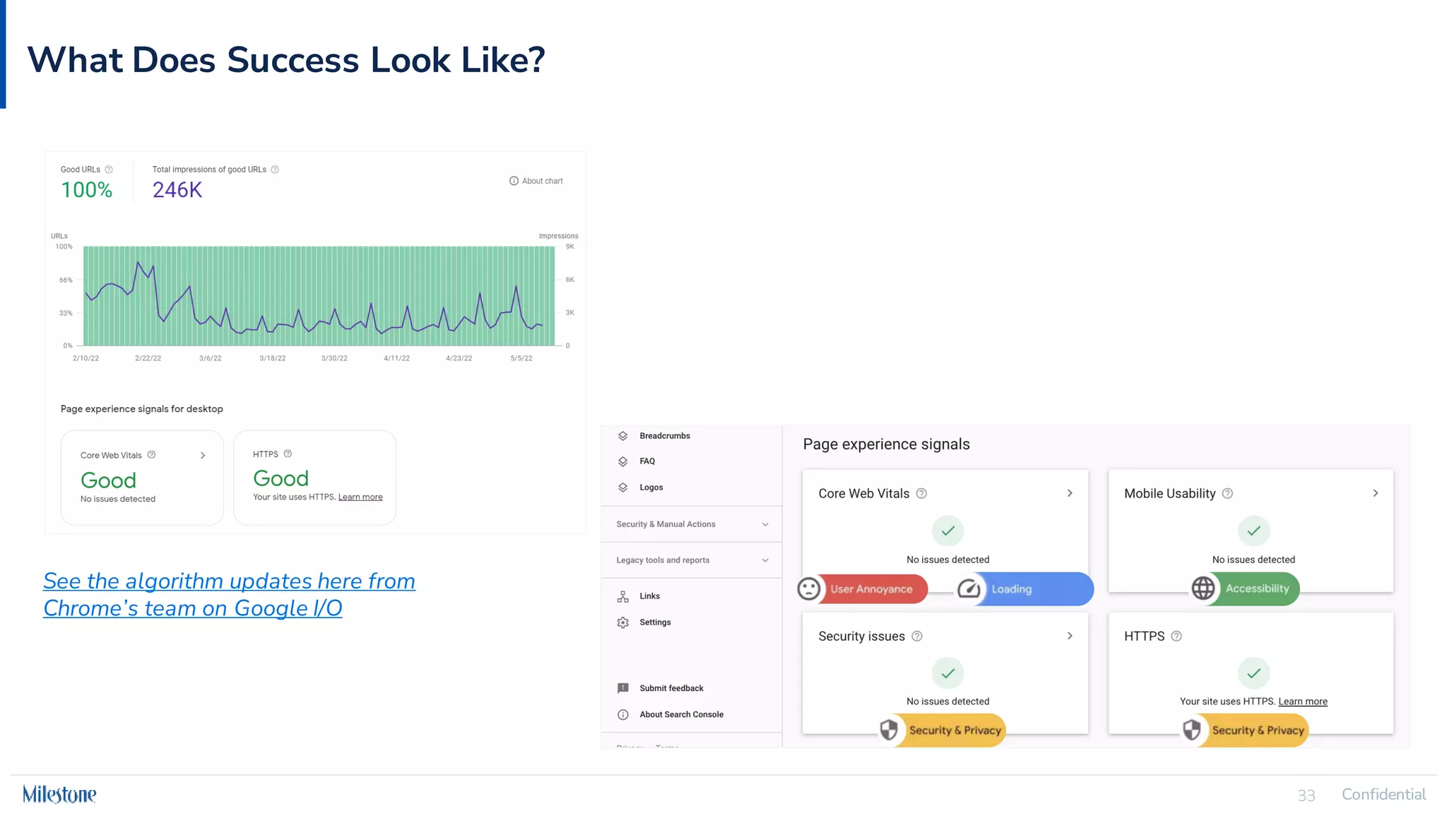Confidential
33 Confidential
33
What Does Success Look Like?
See the algorithm updates here from
Chrome’s team on Google I/O
 