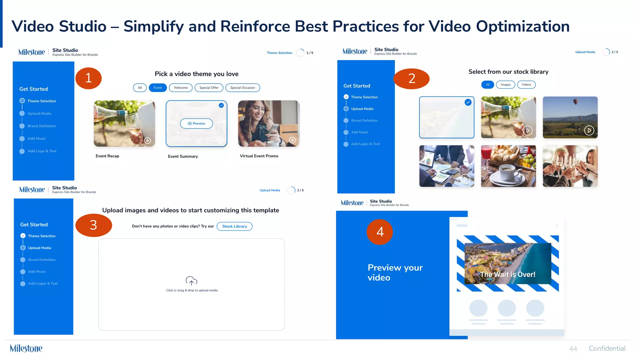 Confidential
44 Confidential
44
Video Studio – Simplify and Reinforce Best Practices for Video Optimization
1 2
4
3
 