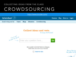 C R O W D S O U R C I N G
C O L L E C T I N G I D E A S F R O M T H E C L A S S
http://www.tricider.com/
 