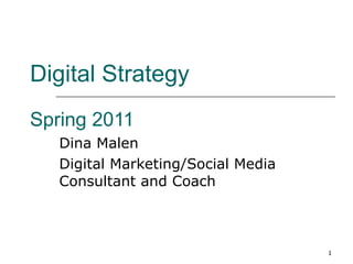 Digital Strategy   Spring 2011 Dina Malen Digital Marketing/Social Media Consultant and Coach 