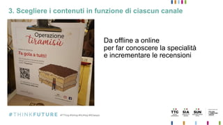 3. Scegliere i contenuti in funzione di ciascun canale
Da offline a online
per far conoscere la specialità
e incrementare le recensioni
 