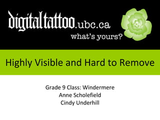 Highly Visible and Hard to Remove Grade 9 Class: Windermere Anne Scholefield Cindy Underhill 