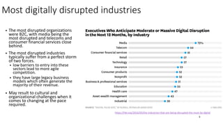 Most digitally disrupted industries
• The most disrupted organizations
were B2C, with media being the
most disrupted and t...