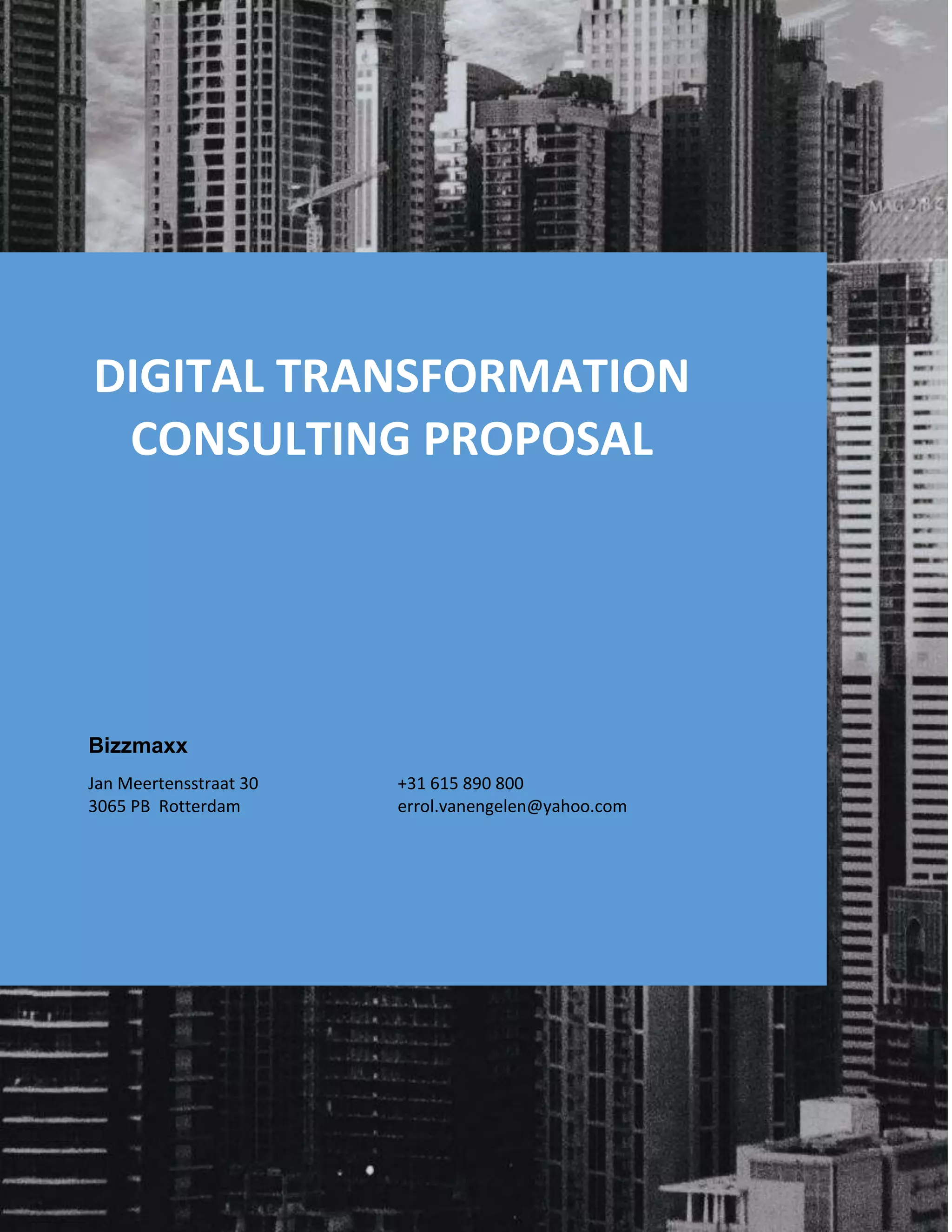 DIGITAL TRANSFORMATION
CONSULTING PROPOSAL
+31 615 890 800
errol.vanengelen@yahoo.com
Jan Meertensstraat 30
3065 PB Rotterdam
Bizzmaxx
 