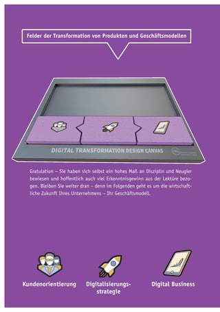 238 | Performance Management: Vom Feedback zum Feedforward
Gratulation – Sie haben sich selbst ein hohes Maß an Disziplin und Neugier
bewiesen und hoffentlich auch viel Erkenntnisgewinn aus der Lektüre bezo-
gen. Bleiben Sie weiter dran – denn im Folgenden geht es um die wirtschaft-
liche Zukunft Ihres Unternehmens – Ihr Geschäftsmodell.
Kundenorientierung Digitalisierungs-
strategie
Digital Business
Felder der Transformation von Produkten und Geschäftsmodellen
 