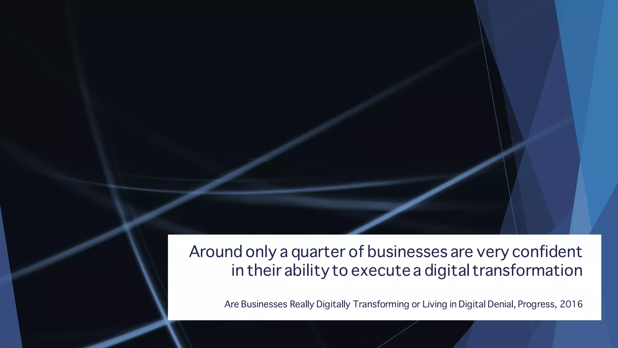 Around only a quarter of businesses are very confident
in their abilityto executea digitaltransformation
Are Businesses Really Digitally Transforming or Living in Digital Denial, Progress, 2016
 