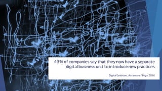 43% of companies say that they now have a separate
digital business unit to introduce new practices
Digital Evolution, Accenture / Pega,2016
 