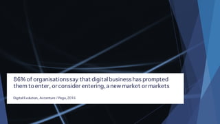 86% of organisationssay that digital business has prompted
them toenter, or consider entering,a new market or markets
Digi...