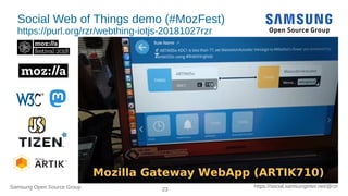 23
https://social.samsunginter.net/@rzrSamsung Open Source Group
Social Web of Things demo (#MozFest)
https://purl.org/rzr/webthing-iotjs-20181027rzr
 