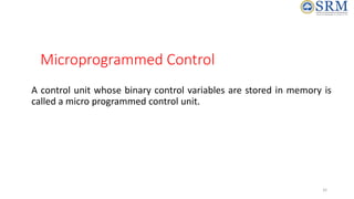 A control unit whose binary control variables are stored in memory is
called a micro programmed control unit.
Microprogrammed Control
32
 
