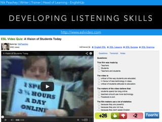 D E V E L O P I N G L I S T E N I N G S K I L L S
http://www.eslvideo.com
Nik Peachey | Writer | Trainer | Head of Learning - EnglishUp
 