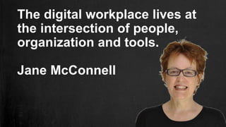 The digital workplace lives at
the intersection of people,
organization and tools.
Jane McConnell
 