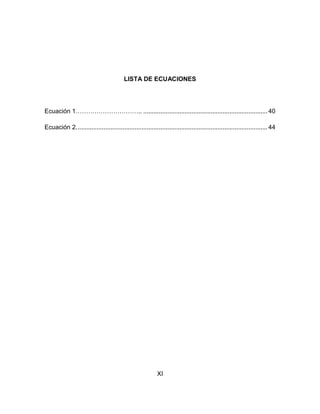 LISTA DE ECUACIONES

Ecuación 1………………………….. ........................................................................ 40
Ecuación 2. .............................................................................................................. 44

XI

 
