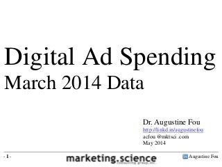 Augustine Fou- 1 -
Digital Ad Spending
March 2014 Data
Dr. Augustine Fou
http://linkd.in/augustinefou
acfou @mktsci .com
May 2014
 