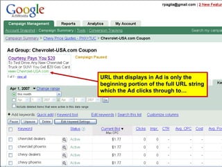 URL that displays in Ad is only the beginning portion of the full URL string which the Ad clicks through to…  