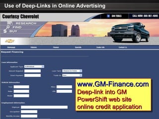 Use of Deep-Links in Online Advertising www.GM-Finance.com   Deep-link into GM PowerShift web site online credit application   