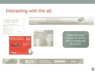 Interacting with the ad




                           When the user
                          “clicks” on an ad,
                          this is measured
                               as a click
 