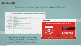 ´
               SUPER MARCAS


                                      Las marcas con más Likes son las que tienen menos Engagement ó Advocates.




                             Hoy más no es mejor ni mucho menos
                             exitoso por defecto, empecemos por
                             conocer a los tipos de audiencias sociales…

Thursday, September 20, 12                                                                                        4
 