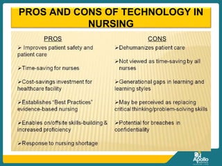PROS AND CONS OF TECHNOLOGY IN
NURSING
 