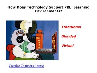 How Does Technology Support PBL Learning
             Environments?



                           Traditional

                           Blended

                           Virtual




Creative Commons license
 