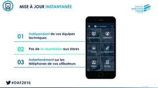 © AT Internet
36
MISE À JOUR INSTANTANÉE
01
Indépendant de vos équipes
techniques
02 Pas de re-soumission aux stores
03
Instantanément sur les
téléphones de vos utilisateurs
 