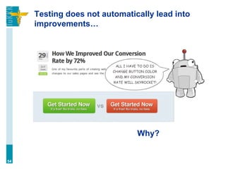 Testing does not automatically lead into
improvements…
54
Why?
 